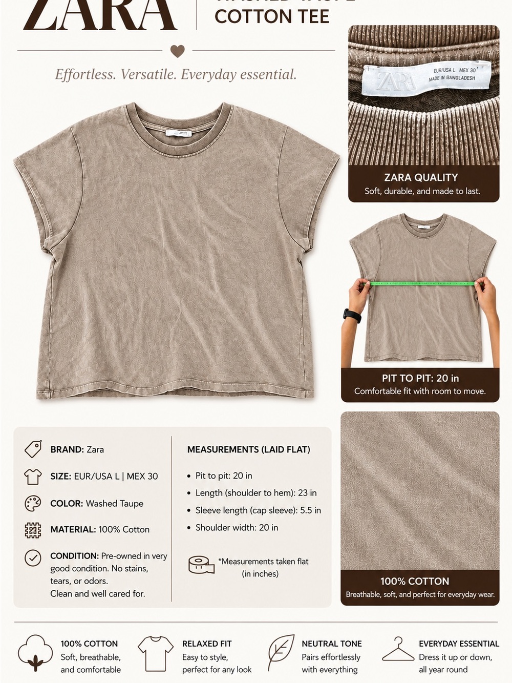 Zara Kids Washed Taupe Short Sleeve Tee